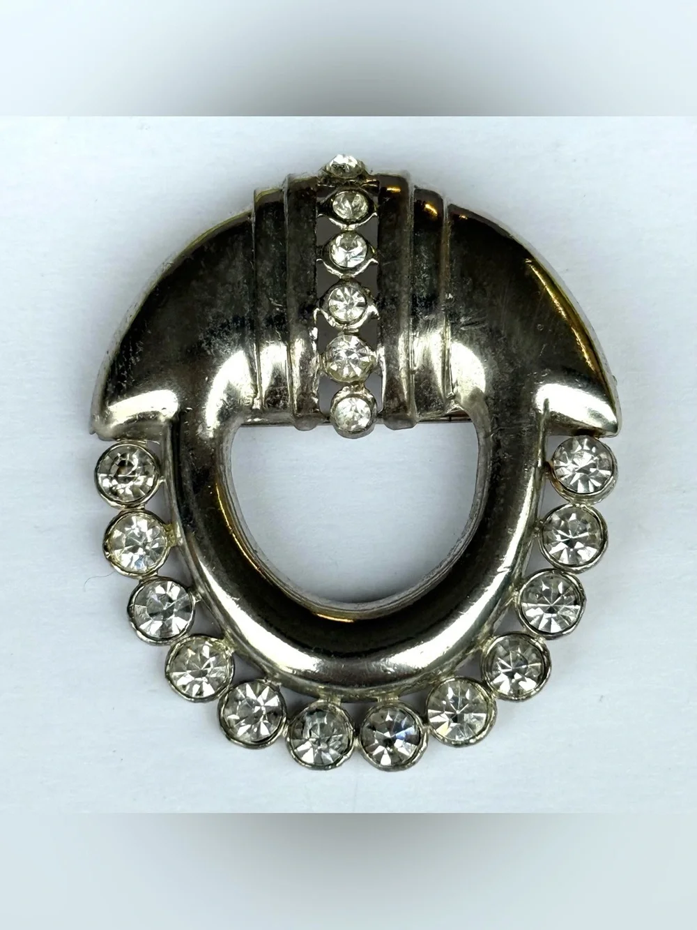Vintage H. Pomerantz & Co. N.Y. Clear Rhinestone Oval Pin Brooch Signed Art Deco